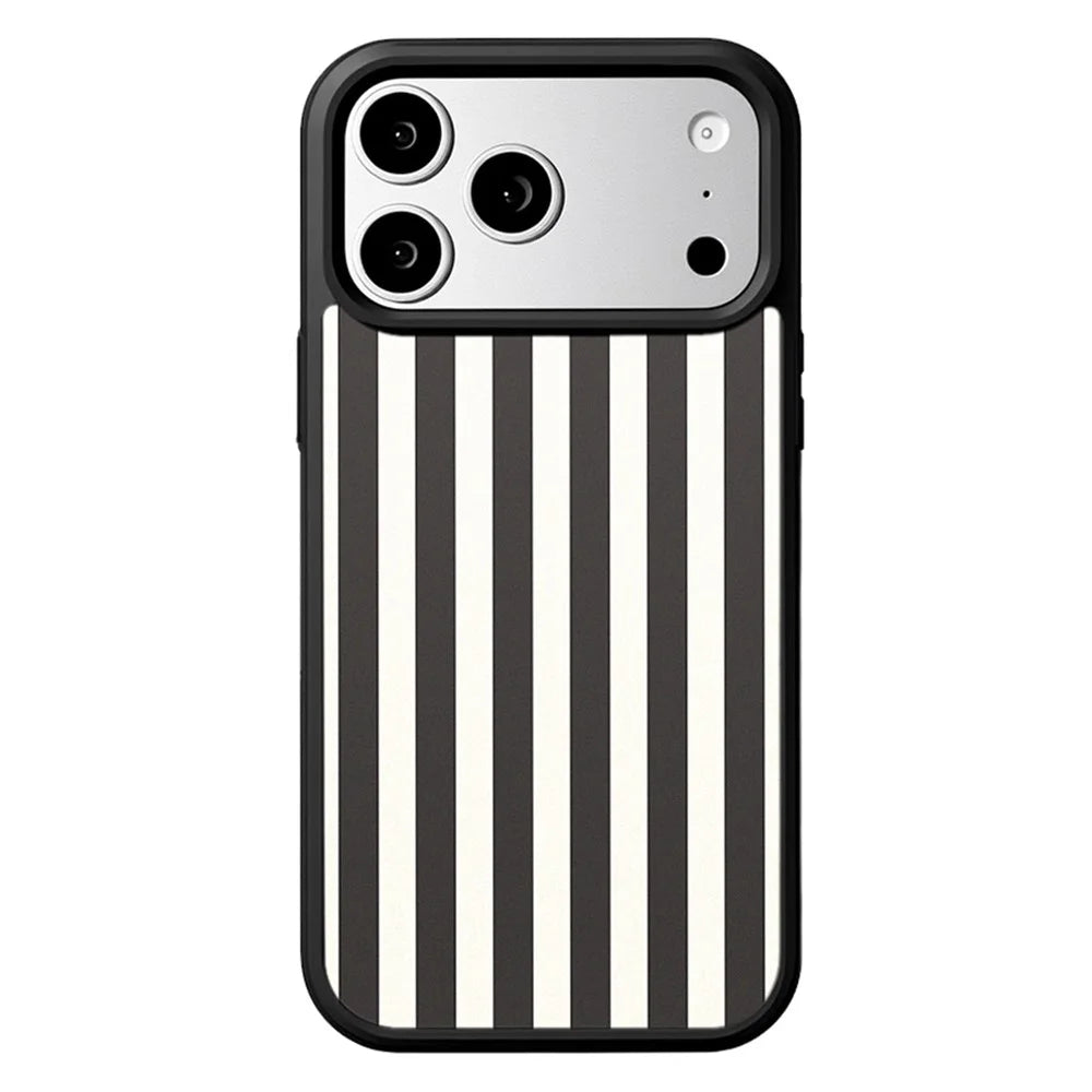 EYCASE Striped Series for iPhone 18 Pro Max / 17 Pro Max Case Compatible with MagSafe TPU + Acrylic Phone Cover - Black / White Stripes - 1