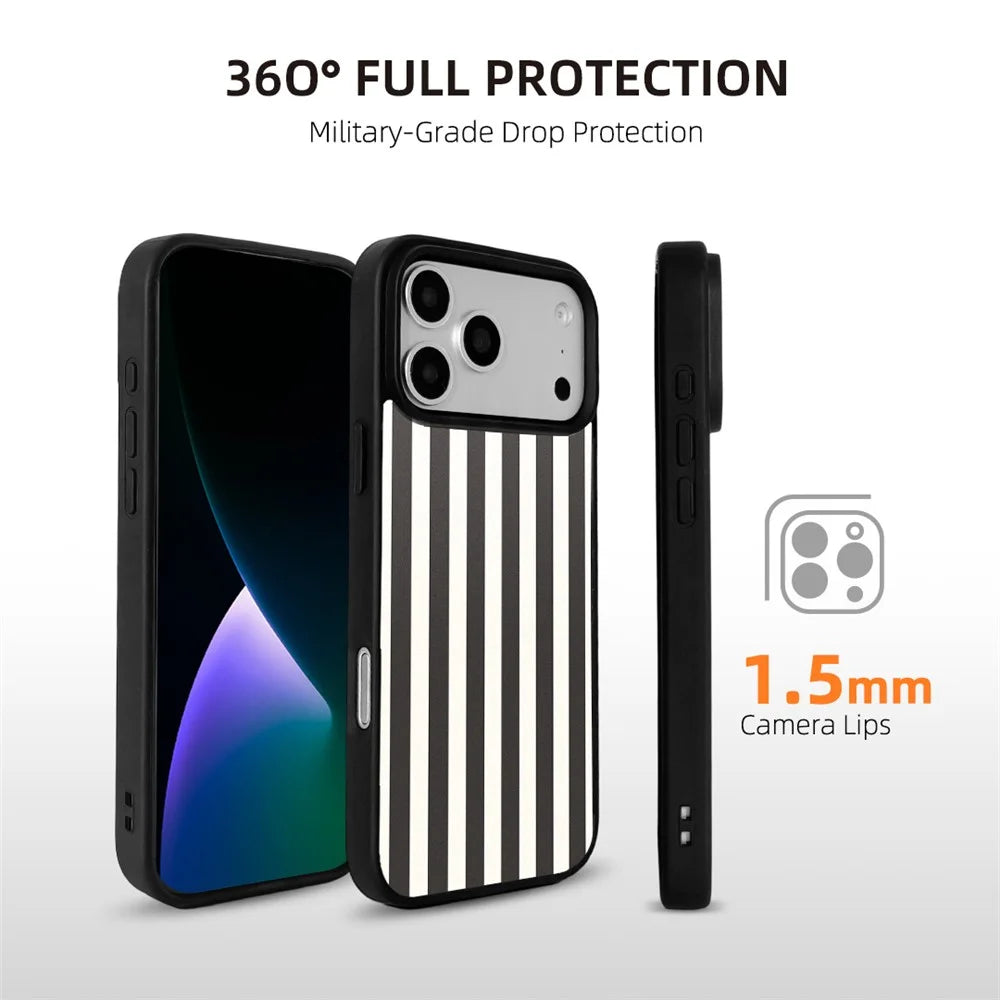 EYCASE Striped Series for iPhone 18 Pro Max / 17 Pro Max Case Compatible with MagSafe TPU + Acrylic Phone Cover - Black / White Stripes - 3