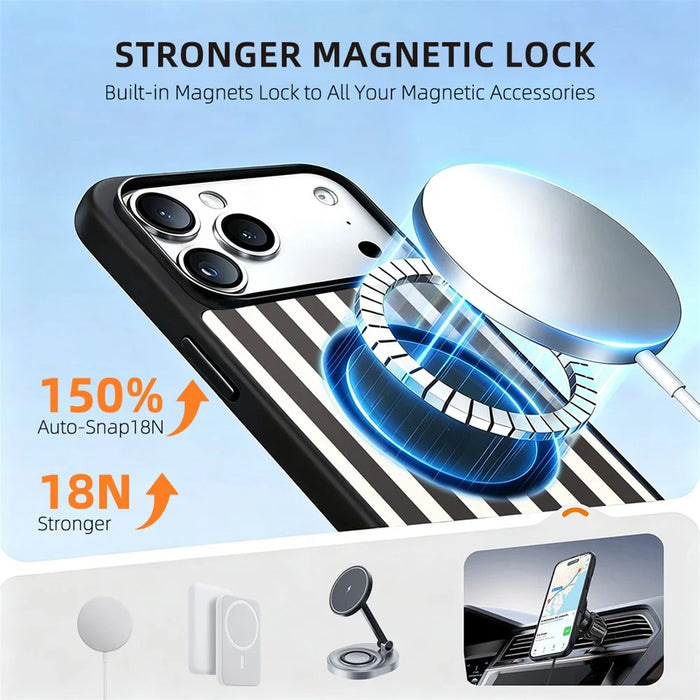 EYCASE Striped Series for iPhone 18 Pro Max / 17 Pro Max Case Compatible with MagSafe TPU + Acrylic Phone Cover - Black / White Stripes - 4