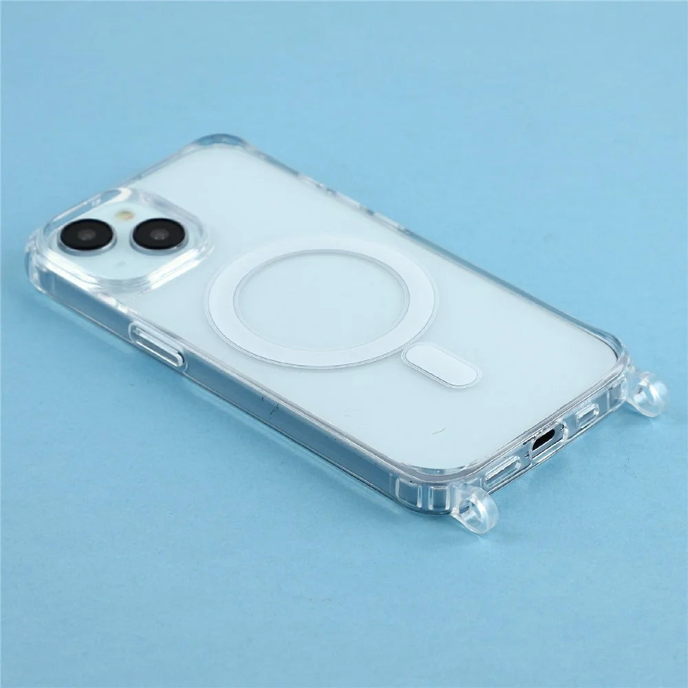 For iPhone 14 Plus Case Compatible with MagSafe TPU+PC 1.5mm Clear Phone Cover with Lanyard Holes - Transparent - 4