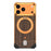 For iPhone 17 Pro Max Frameless Case Walnut Wood Pattern Rotating Kickstand Metal Snap-on Phone Cover - Orange - 1