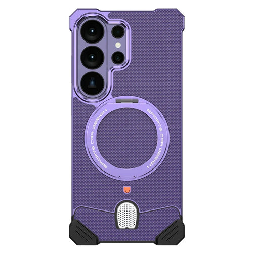 For Samsung Galaxy S26 Ultra Frameless Metal Case Snap-on Leather Back Phone Cover with Rotating Kickstand - Purple - 1