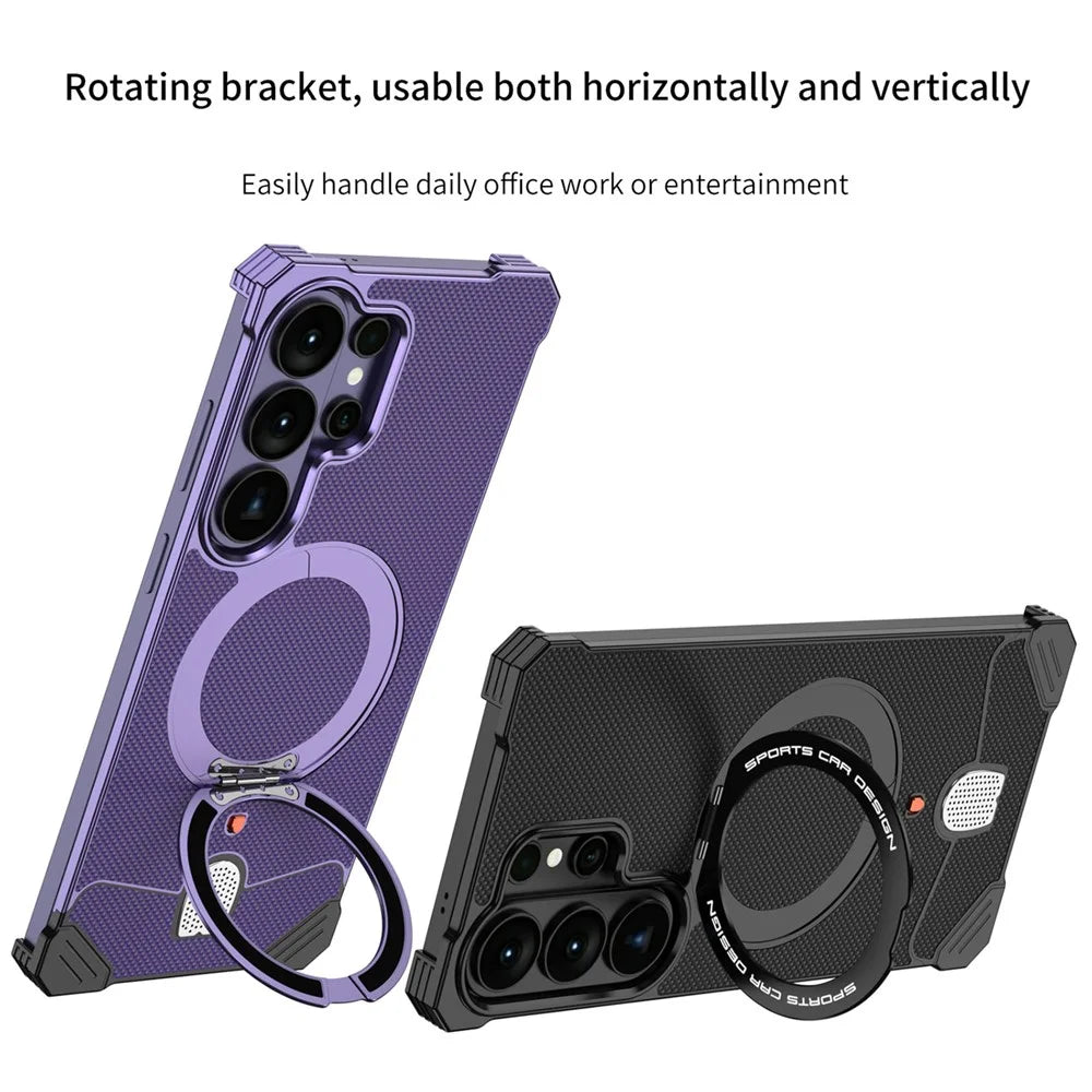 For Samsung Galaxy S26 Ultra Frameless Metal Case Snap-on Leather Back Phone Cover with Rotating Kickstand - Purple - 2