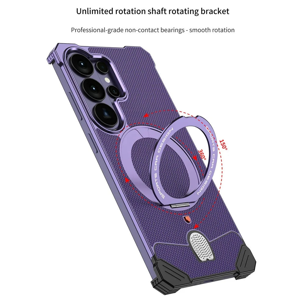 For Samsung Galaxy S26 Ultra Frameless Metal Case Snap-on Leather Back Phone Cover with Rotating Kickstand - Purple - 3
