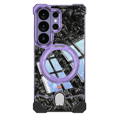 For Samsung Galaxy S26 Ultra Frameless Case Marble Pattern Rotating Kickstand Metal Snap-on Phone Cover - Purple - 1
