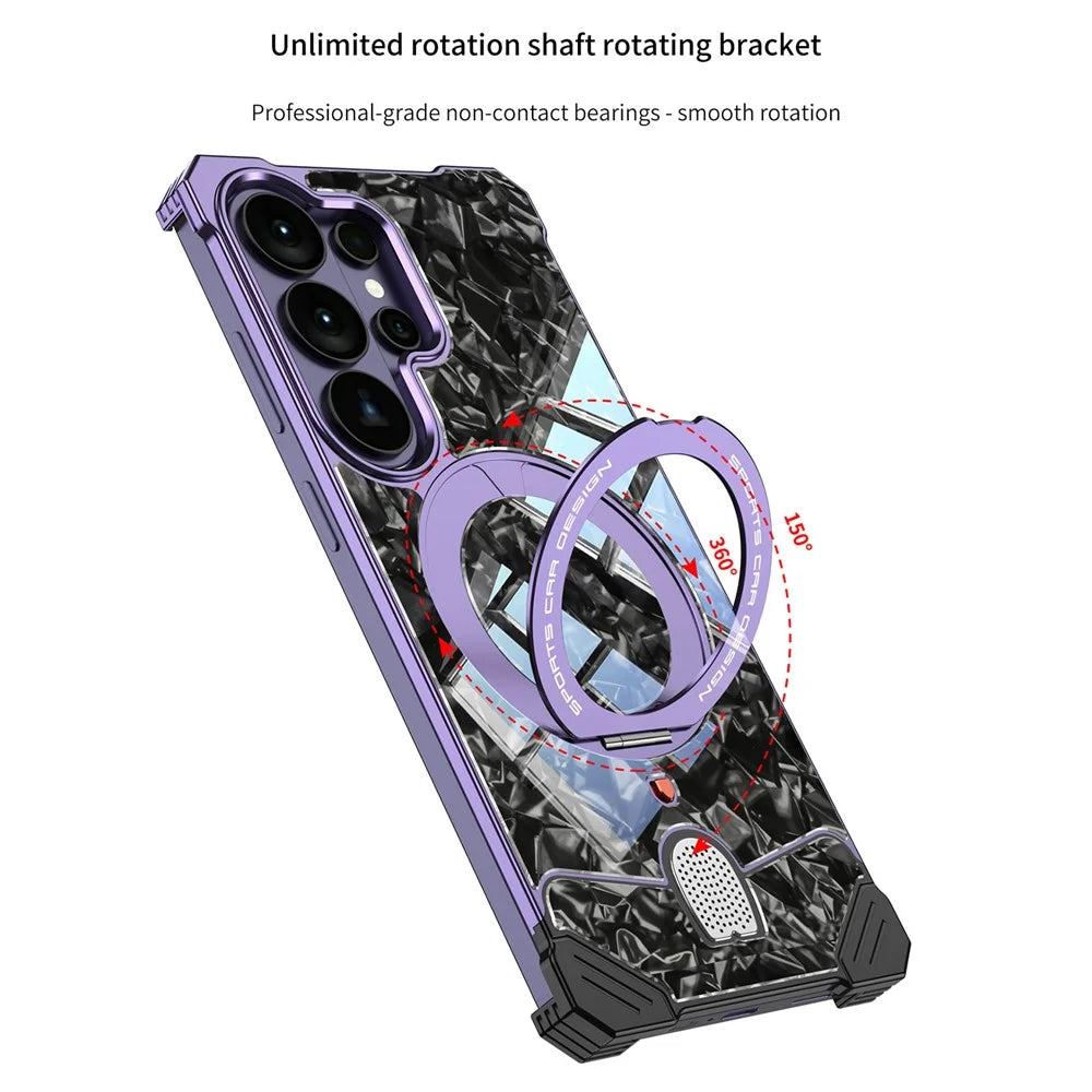 For Samsung Galaxy S26 Ultra Frameless Case Marble Pattern Rotating Kickstand Metal Snap-on Phone Cover - Purple - 3