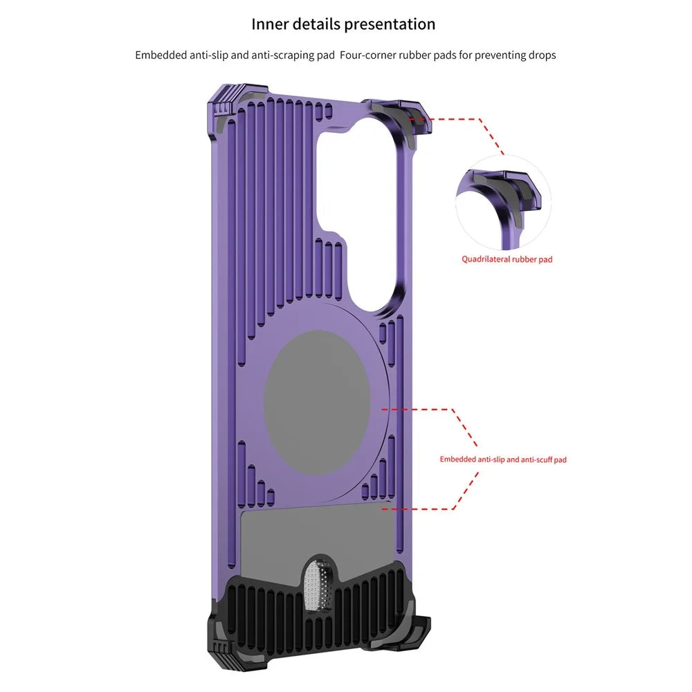 For Samsung Galaxy S26 Ultra Frameless Case Marble Pattern Rotating Kickstand Metal Snap-on Phone Cover - Purple - 5
