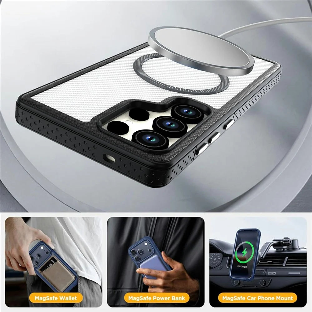 For Samsung Galaxy S26 Ultra Magnetic Case Carbon Fiber Texture PC + TPU Phone Cover with Independent Button - White - 5