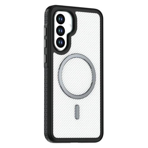 For Samsung Galaxy A56 5G Magnetic Case Carbon Fiber Texture PC + TPU Phone Cover with Independent Button - White - 1