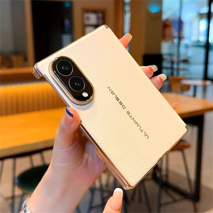 For Samsung Galaxy Z Fold8 Case Dual Axis Hinge Electroplated Metal Frame Leather + PC + TPU Phone Cover - White - 3