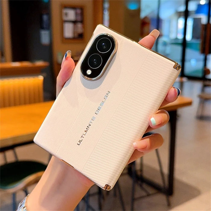 For Samsung Galaxy Z Fold8 Case Dual Axis Hinge Electroplated Metal Frame Leather + PC + TPU Phone Cover - White - 5