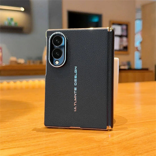 For Samsung Galaxy Z Fold8 Case Dual Axis Hinge Electroplated Litchi Texture Leather + PC + TPU Phone Cover - Black - 1