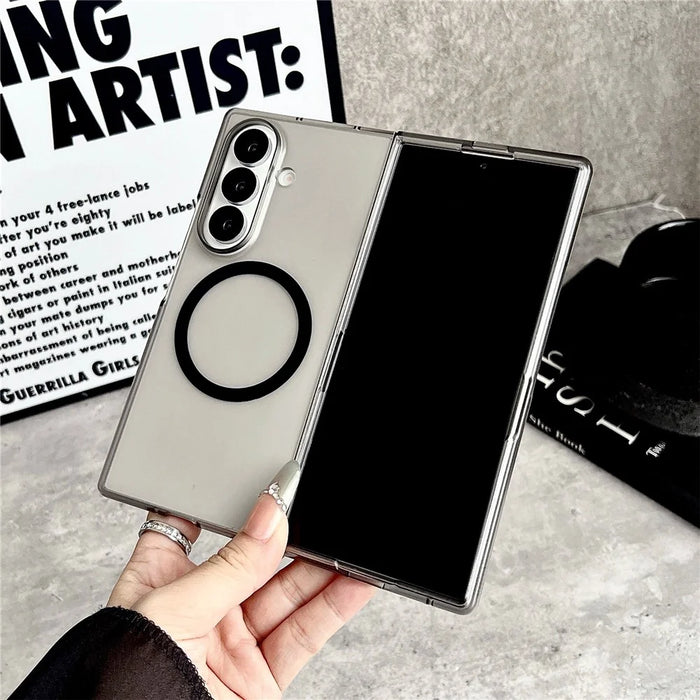 For Samsung Galaxy Z Fold7 5G Magnetic Case Matte Transparent TPU + PC Shockproof Cover - Black - 3
