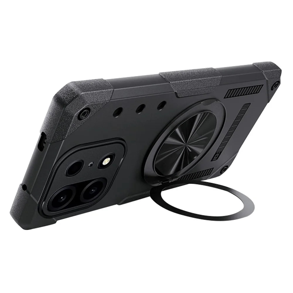 For OnePlus Turbo 6X Pro 5G Magnetic Case 360° Rotating Ring Kickstand TPU Phone Cover - Black - 1