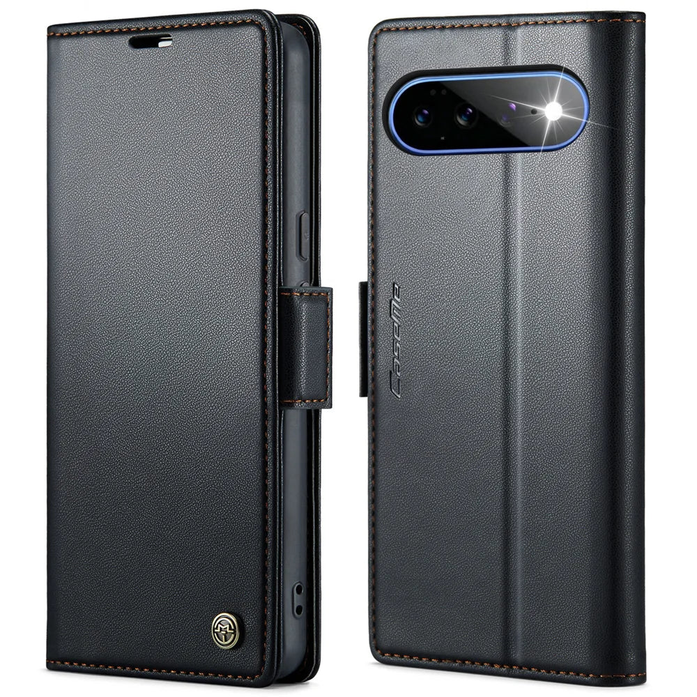 CASEME for Google Pixel 11 Pro XL Case  023 Series RFID Blocking Wallet Stand Glossy Litchi Texture Leather Phone Cover - Black - 1