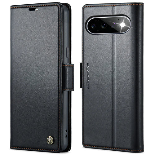 CASEME for Google Pixel 11 Pro / Google Pixel 11 Case  023 Series RFID Blocking Wallet Stand Glossy Litchi Texture Leather Phone Cover - Black - 1