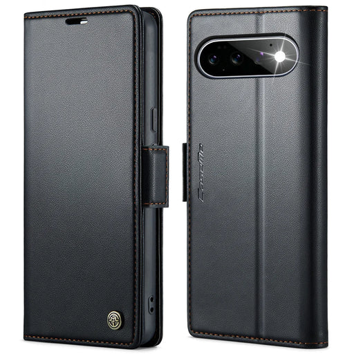 CASEME for Google Pixel 11 Pro / Google Pixel 11 Case  023 Series RFID Blocking Wallet Stand Glossy Litchi Texture Leather Phone Cover - Black - 1