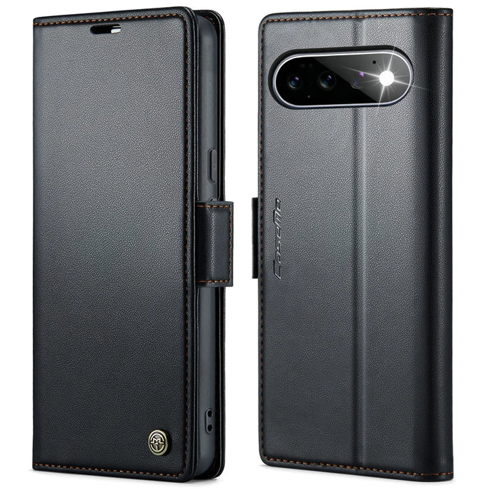 CASEME for Google Pixel 11 Pro / Google Pixel 11 Case  023 Series RFID Blocking Wallet Stand Glossy Litchi Texture Leather Phone Cover - Black - 1