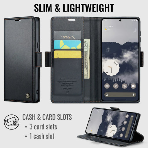 CASEME for Google Pixel 11 Pro / Google Pixel 11 Case  023 Series RFID Blocking Wallet Stand Glossy Litchi Texture Leather Phone Cover - Black - 2