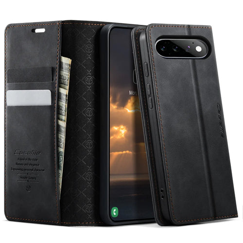 CASEME for Google Pixel 11 Pro / Google Pixel 11 033 Series Case RFID Blocking Wallet Stand Calf Texture Leather Phone Cover - Black - 1