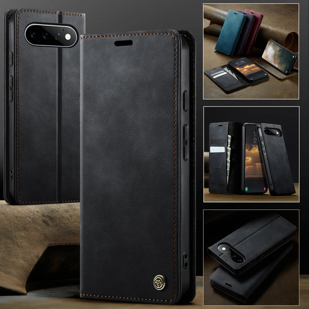 CASEME for Google Pixel 11 Pro / Google Pixel 11 033 Series Case RFID Blocking Wallet Stand Calf Texture Leather Phone Cover - Black - 4