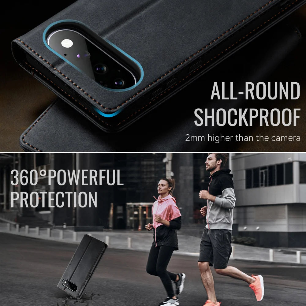 CASEME for Google Pixel 11 Pro / Google Pixel 11 033 Series Case RFID Blocking Wallet Stand Calf Texture Leather Phone Cover - Black - 6