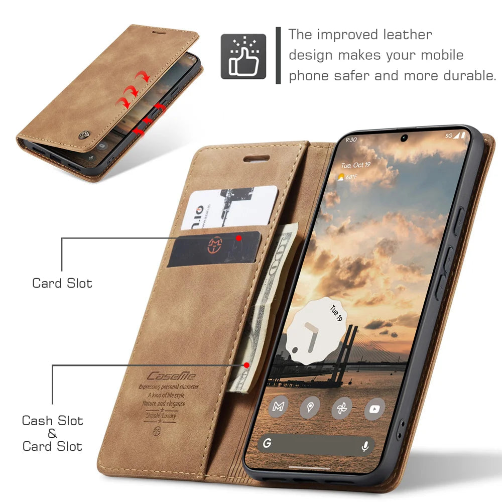 CASEME for Google Pixel 11 Pro / Google Pixel 11 Wallet Case  013 Series PU Leather Phone Cover Stand - Brown - 3