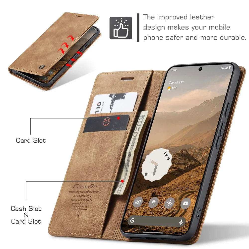 CASEME for Google Pixel 11 Pro XL Wallet Case  013 Series PU Leather Phone Cover Stand - Brown - 3
