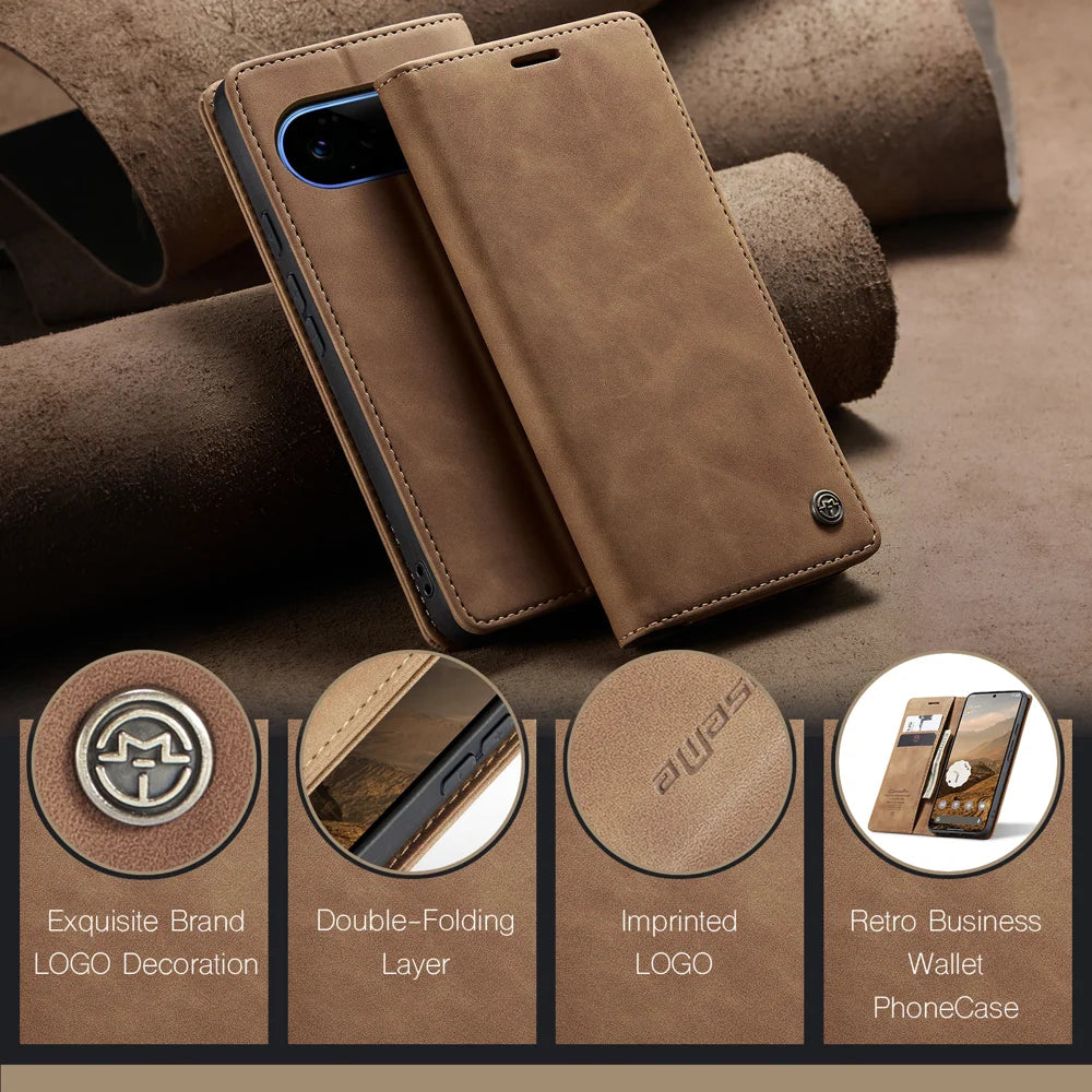 CASEME for Google Pixel 11 Pro XL Wallet Case  013 Series PU Leather Phone Cover Stand - Brown - 4