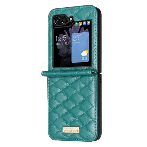 BINFEN COLOR For Samsung Galaxy Z Flip8 Case Rhombus PU Leather Shockproof Phone Cover - Green - 1