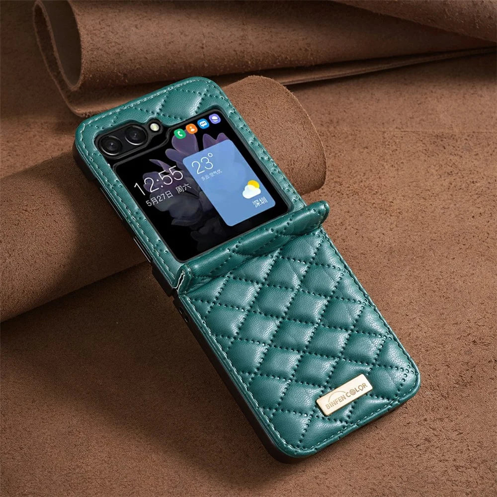 BINFEN COLOR For Samsung Galaxy Z Flip8 Case Rhombus PU Leather Shockproof Phone Cover - Green - 5