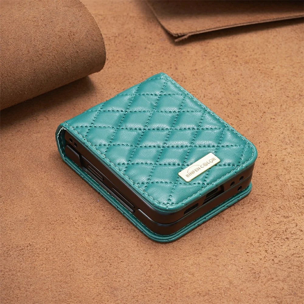 BINFEN COLOR For Samsung Galaxy Z Flip8 Case Rhombus PU Leather Shockproof Phone Cover - Green - 7