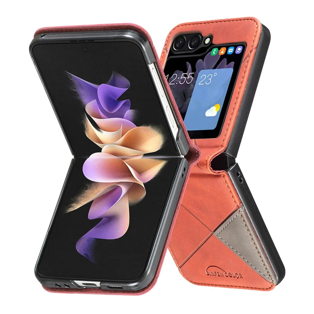BINFEN COLOR for Samsung Galaxy Z Flip8 Case PU Leather Geometry Imprinted Protective Cover - Brown - 2
