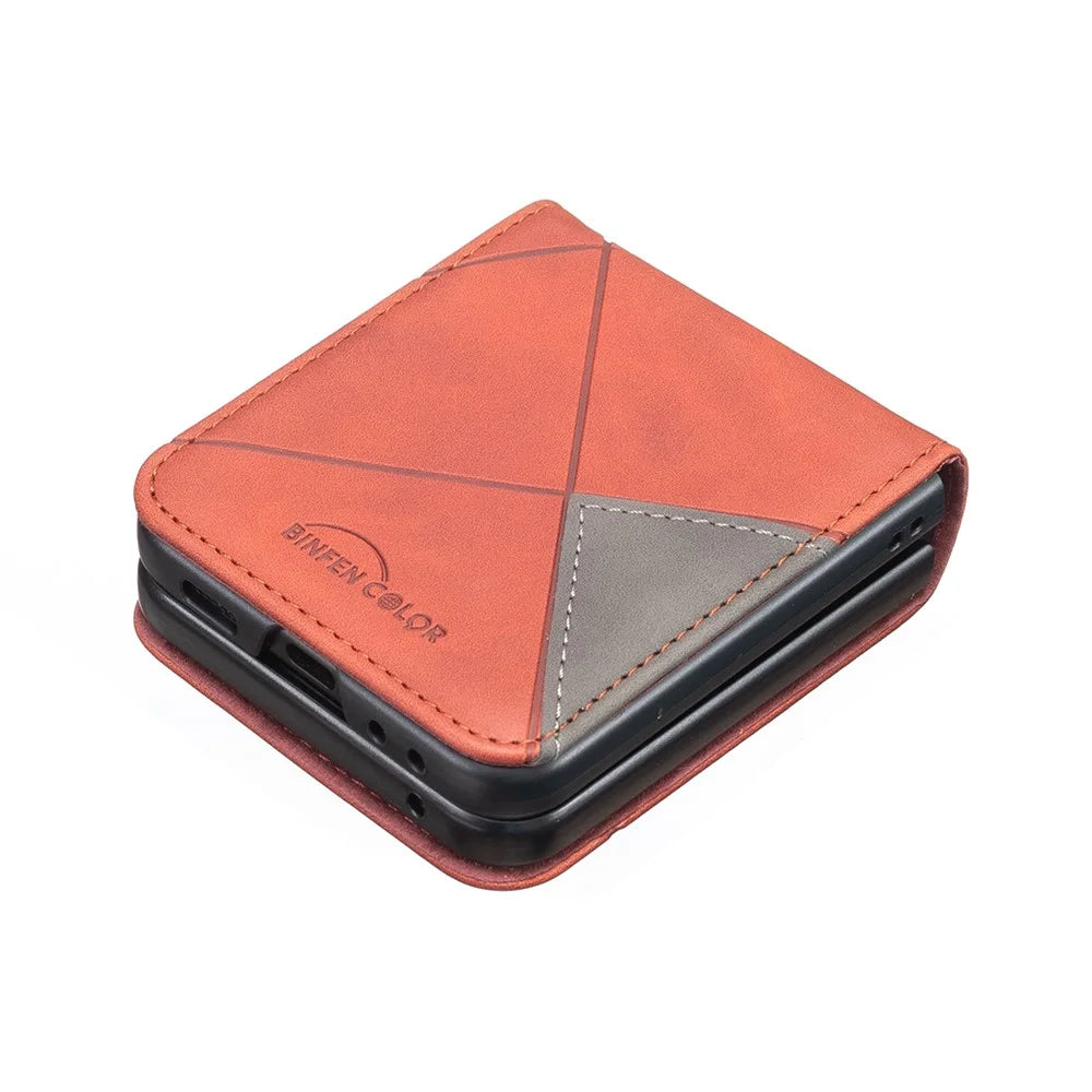 BINFEN COLOR for Samsung Galaxy Z Flip8 Case PU Leather Geometry Imprinted Protective Cover - Brown - 4