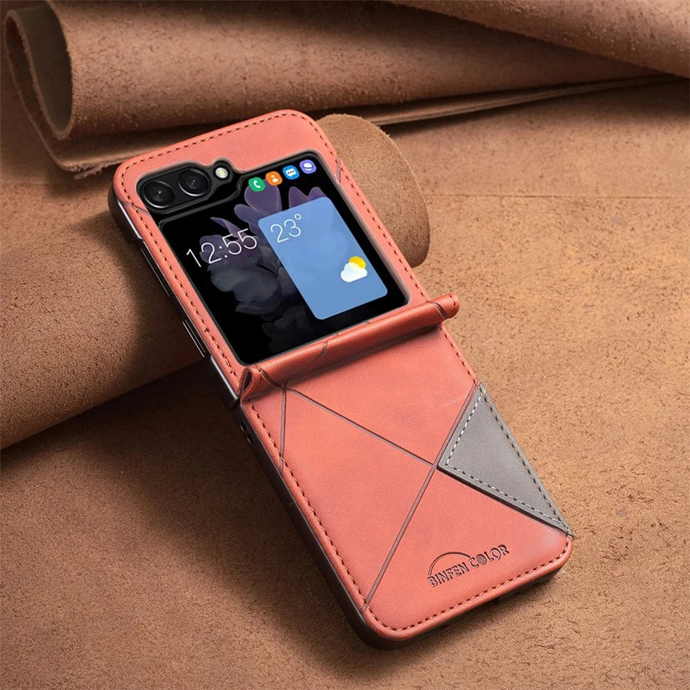 BINFEN COLOR for Samsung Galaxy Z Flip8 Case PU Leather Geometry Imprinted Protective Cover - Brown - 6