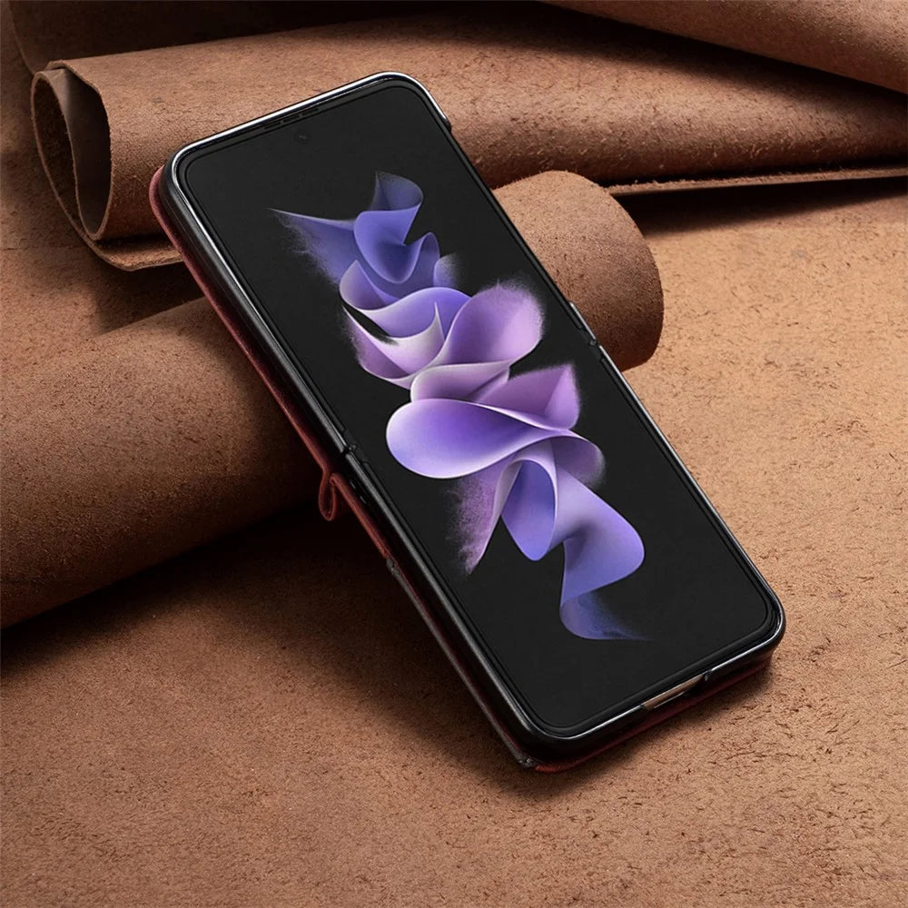 BINFEN COLOR for Samsung Galaxy Z Flip8 Case PU Leather Geometry Imprinted Protective Cover - Brown - 7