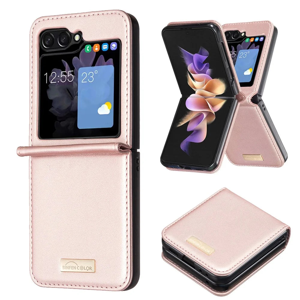 BINFEN COLOR for Samsung Galaxy Z Flip8 Case PU Leather + PC Shockproof Phone Cover - Rose Gold - 1