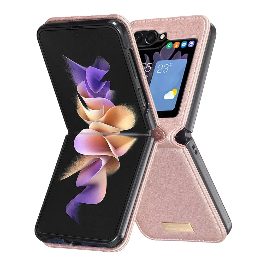 BINFEN COLOR for Samsung Galaxy Z Flip8 Case PU Leather + PC Shockproof Phone Cover - Rose Gold - 2