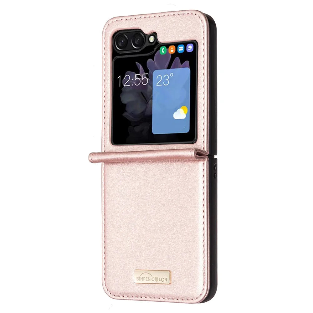 BINFEN COLOR for Samsung Galaxy Z Flip8 Case PU Leather + PC Shockproof Phone Cover - Rose Gold - 3