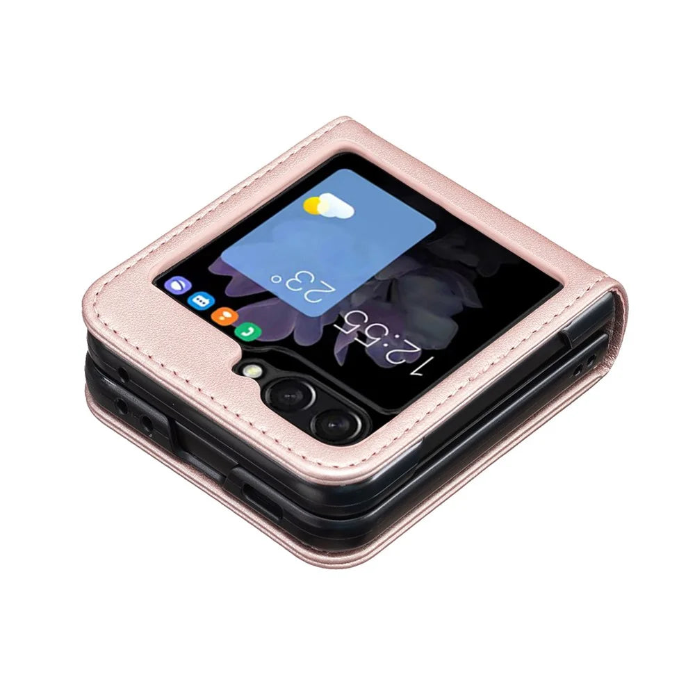BINFEN COLOR for Samsung Galaxy Z Flip8 Case PU Leather + PC Shockproof Phone Cover - Rose Gold - 5