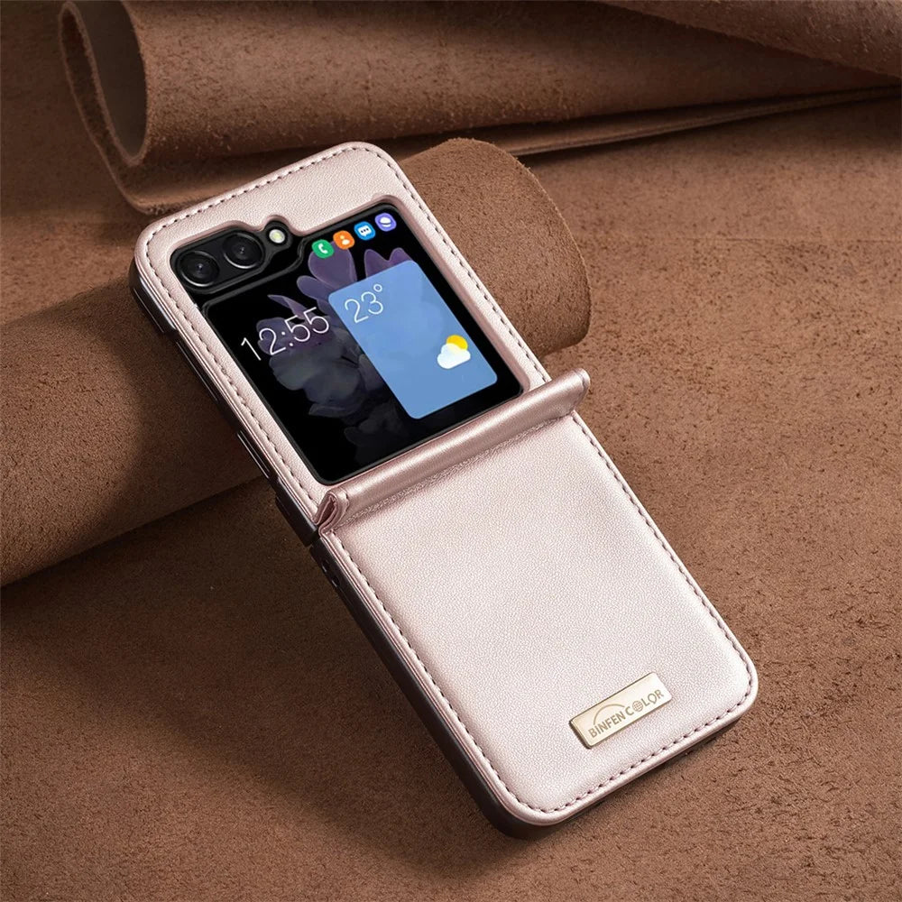 BINFEN COLOR for Samsung Galaxy Z Flip8 Case PU Leather + PC Shockproof Phone Cover - Rose Gold - 6
