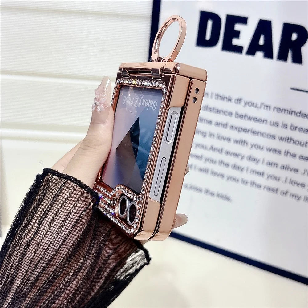 For Samsung Galaxy Z Flip7 FE 5G / Z Flip6 5G Case with Ring Holder Kickstand Bow Design Glitter PC Phone Cover - Silver - 6