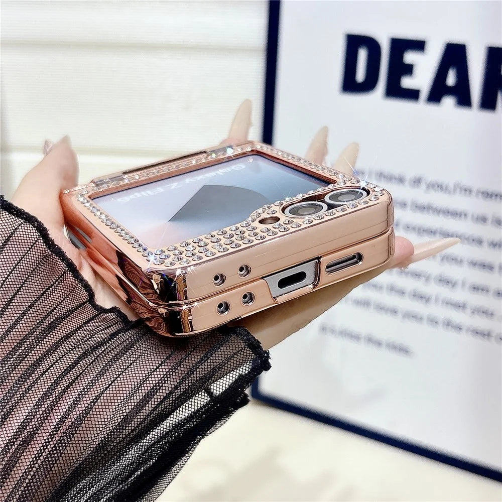 For Samsung Galaxy Z Flip7 FE 5G / Z Flip6 5G Case with Ring Holder Kickstand Bow Design Glitter PC Phone Cover - Silver - 7