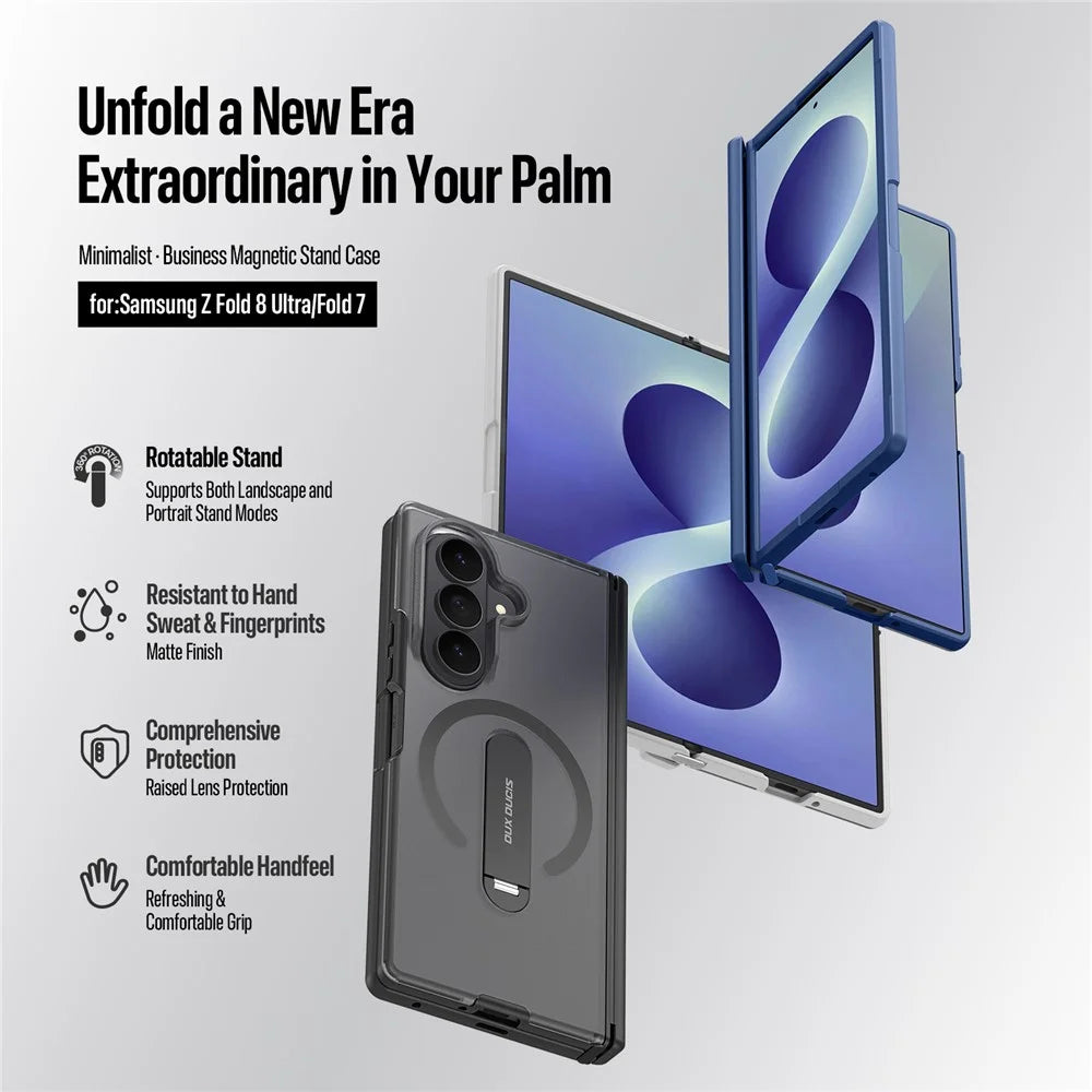 DUX DUCIS Kind Series For Samsung Galaxy Z Fold8 Ultra / Z Fold7 5G Magnetic Case Kickstand TPU+PC Matte Phone Cover - Black - 6