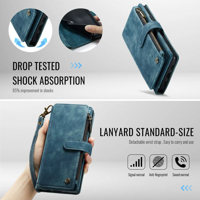 CASEME for Google Pixel 11 Pro / Google Pixel 11 C30 Phone Cases with Strap Zipper Multiple Card Holder PU Leather Cover - Blue - 6
