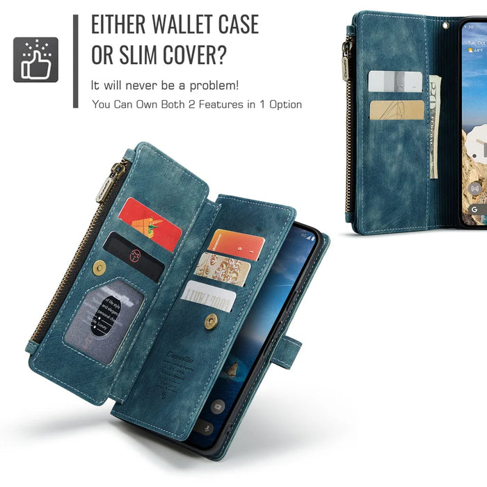 CASEME for Google Pixel 11 Pro / Google Pixel 11 C30 Phone Cases with Strap Zipper Multiple Card Holder PU Leather Cover - Blue - 7