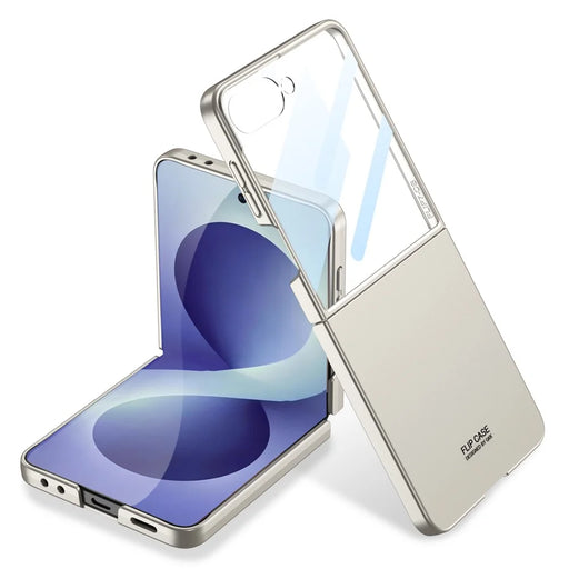 GKK For Samsung Galaxy Z Flip8 Case Ultra Thin PC Phone Cover with HD Front Tempered Glass Film - Titanium Grey - 1