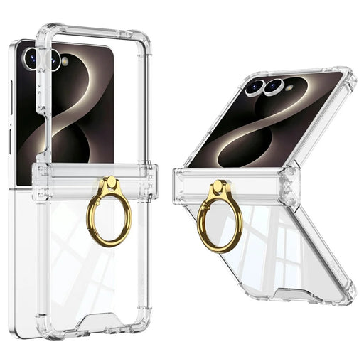 GKK For Samsung Galaxy Z Flip8 Case Airbag Hinge Protection Ring Holder Shockproof Phone Cover with Back Film - Transparent - 1