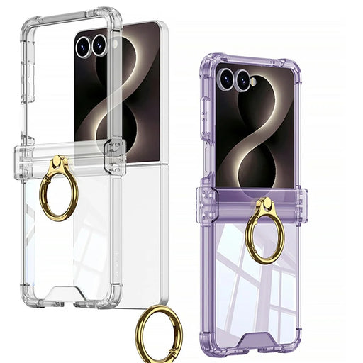 GKK For Samsung Galaxy Z Flip8 Case Airbag Hinge Protection Ring Holder Shockproof Phone Cover with Back Film - Transparent - 2