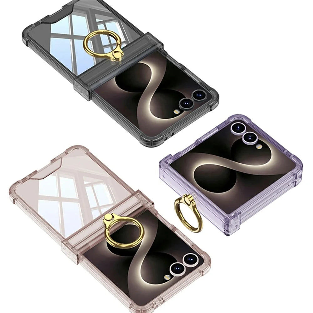 GKK For Samsung Galaxy Z Flip8 Case Airbag Hinge Protection Ring Holder Shockproof Phone Cover with Back Film - Transparent - 6